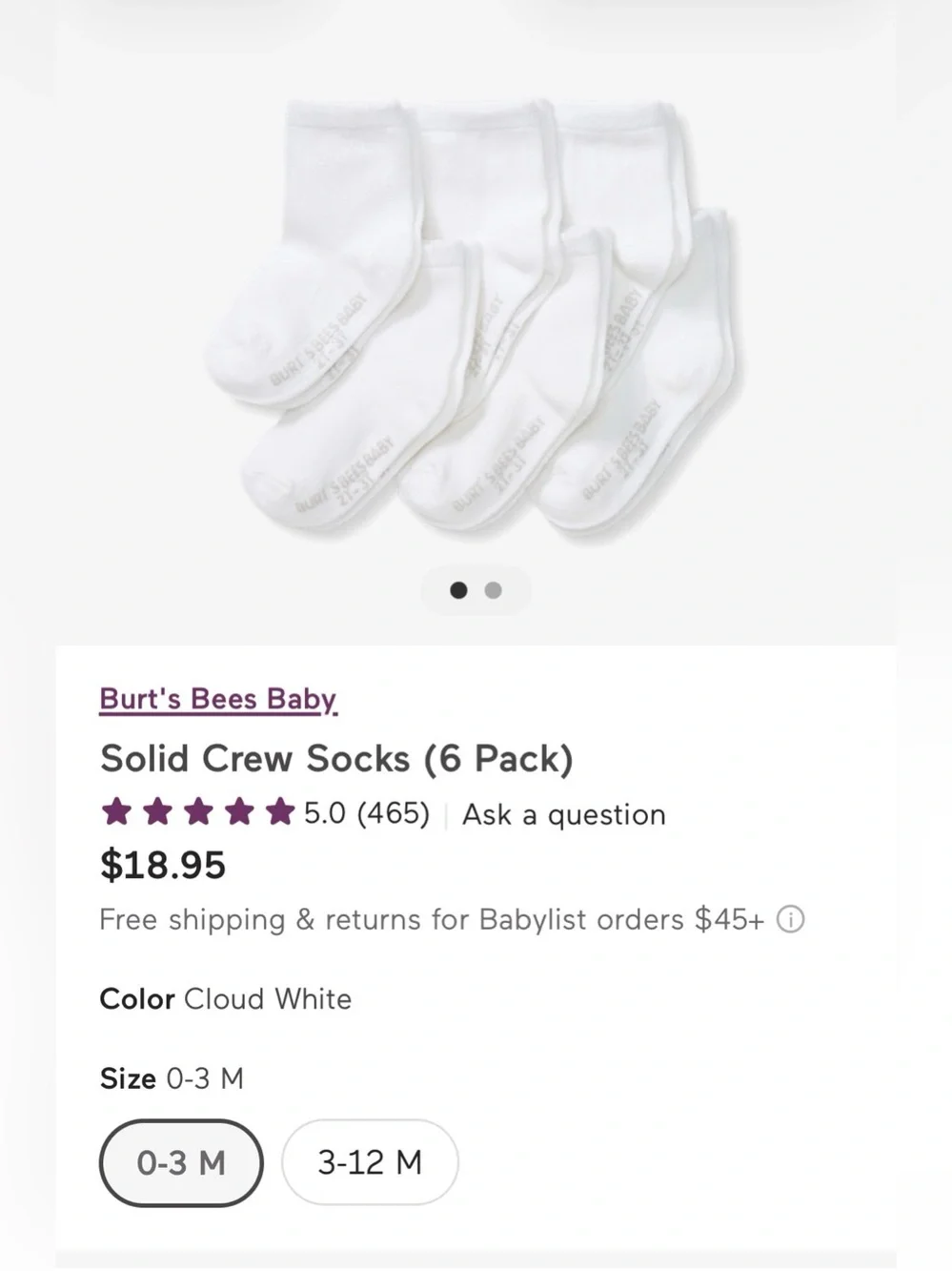 NWT Burt’s Bees Baby Crew Socks: 0-3M